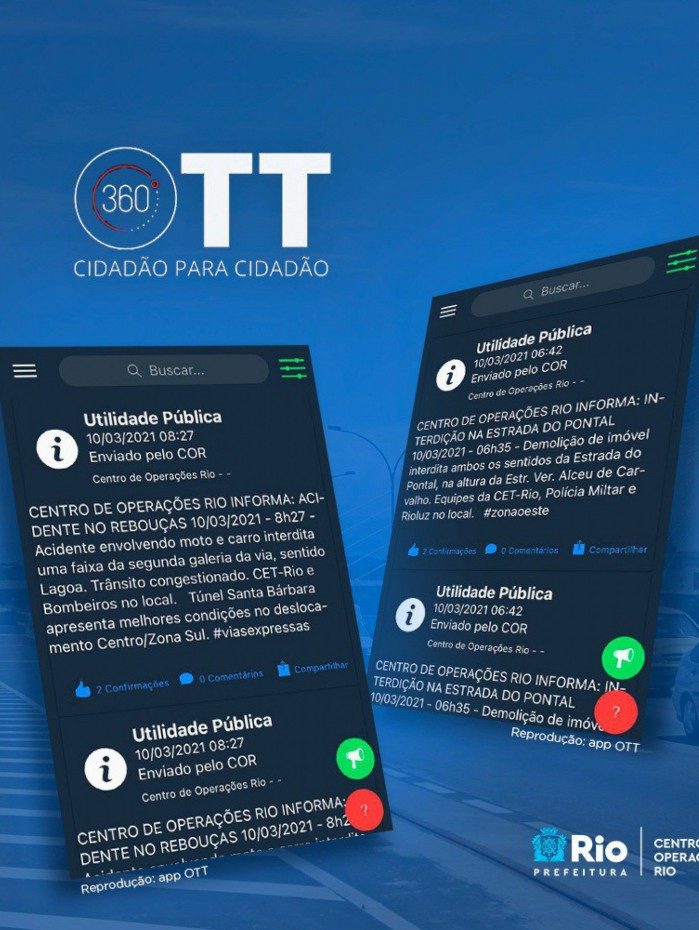 O COR também enviará seus alertas de emergência através do app 'OTT-Brasil'