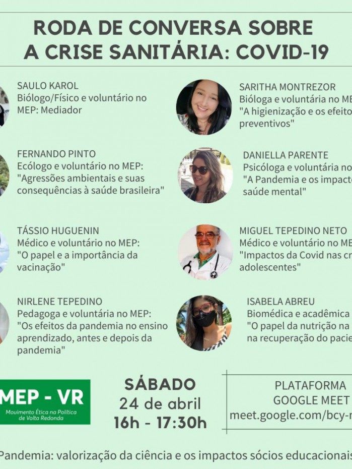 MEP-VR realiza neste sábado, dia 24, às 16h, ‘aula pública’ sobre a crise sanitária no Brasil