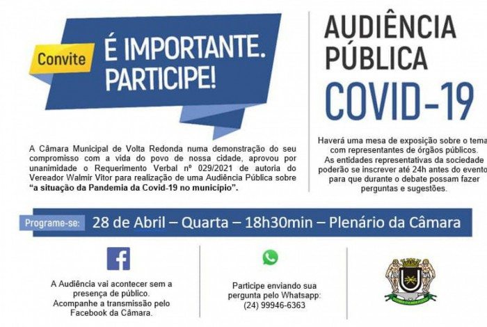 Câmara de Volta Redonda promove audiência pública sobre covid-19