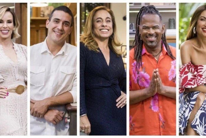 Ana Furtado, André Marques, Cissa Guimarães, Manoel Soares e Patricia Poeta comandam o É de Casa 
