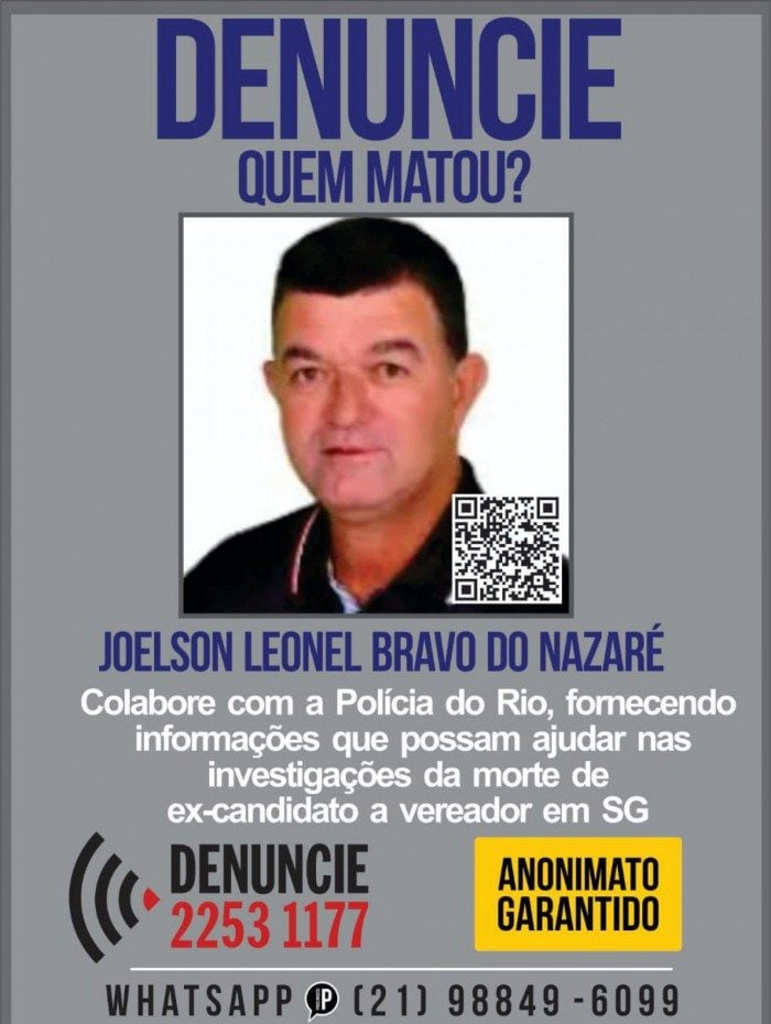 Cartaz pede ajuda para identificar assassinados de candidato a vereador de São Gonçalo