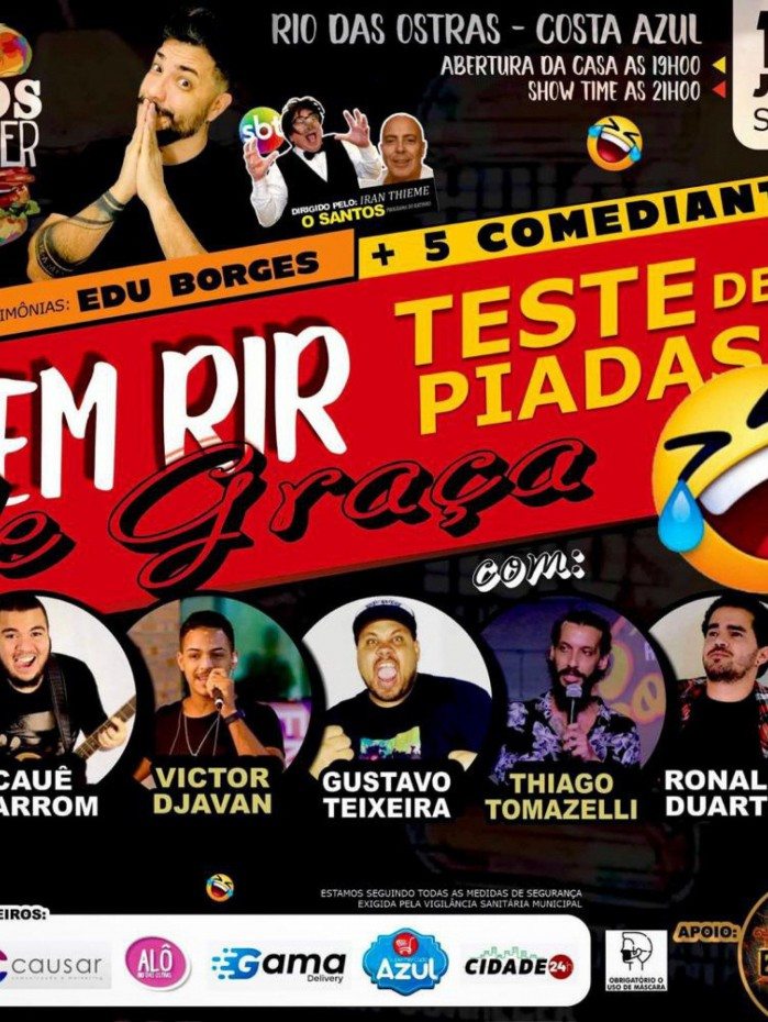 Comandado pelo mestre de cerim&ocirc;nias Edu Borges, o Show Time ter&aacute; mais cinco comediantes: Cau&ecirc; Marrom, Victor Djavan, Gustavo Teixeira, Thiago Tamazelli e Ronald Duarte