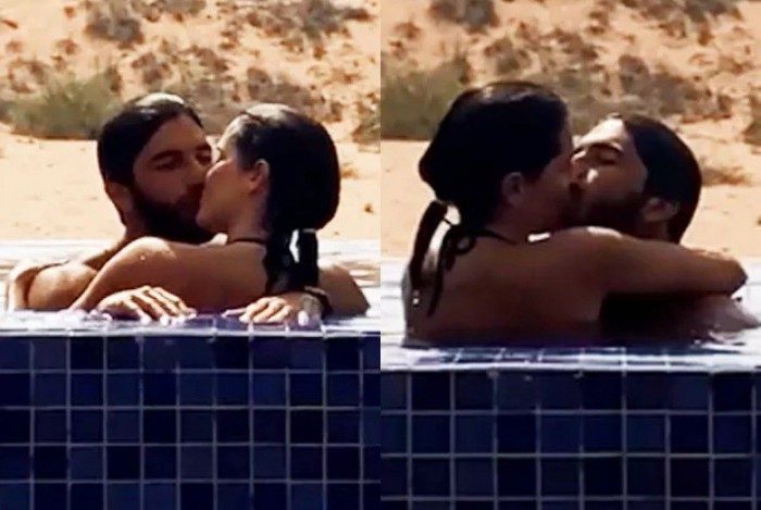 Debora Secco e Hugo Moura, casal trocou beijos ardentes  dentro da piscina 
