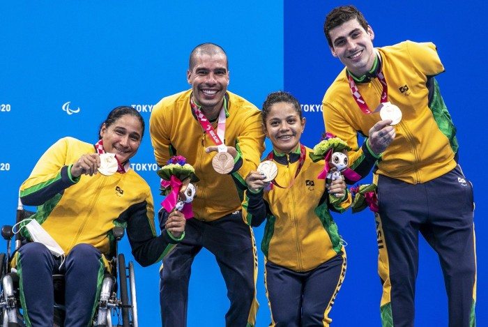 26.08.21 - PATRICIA PEREIRA, DANIEL DIAS, JOANA NEVES E TALISSON GLOCK, bronze no revezamento 4 x 50m s5 e s6 - Finais da Natação no Tokyo Aquatic center. Foto: Ale Cabral/CPB. @alecabral_ale