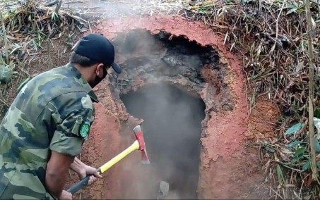 Agentes ambientais destroem forno de carvoaria clandestina em Nova Iguaçu
