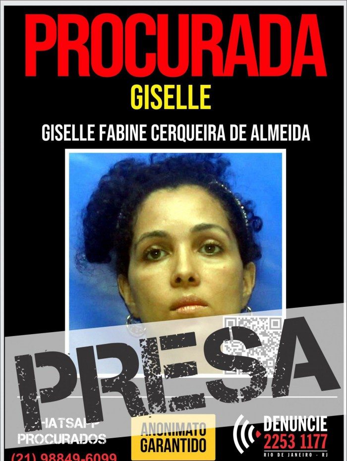 Foragida da Justiça, Giselle Fabine Cerqueira de Almeida, de 38 anos, é presa por policiais da 40ª DP