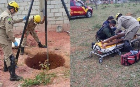 Bombeiros resgatam homem que caiu em poço e teve perna perfurada: veja o vídeo
