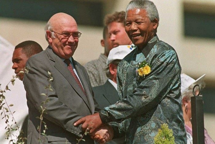 Frederik foi presidente do país de 1989 a 1994 e compartilhou com Mandela o Prêmio Nobel da paz pela luta contra o fim do Apartheid