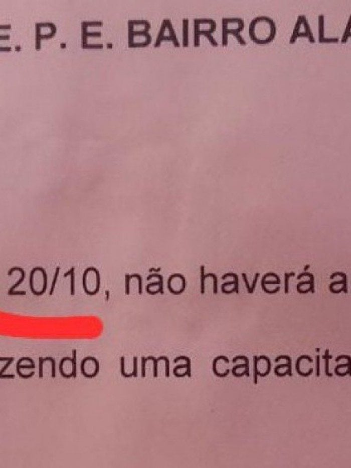 Bilhete entregue pela escola