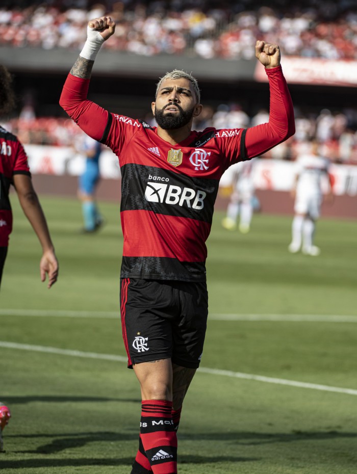 Atacante do Flamengo, Gabigol comemora gol contra o São Paulo