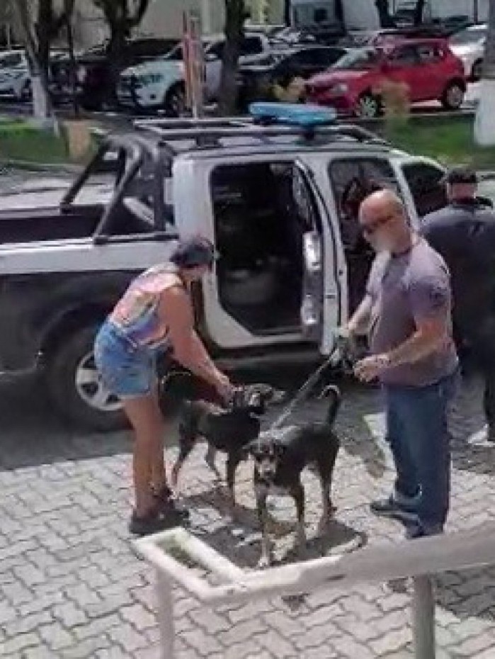 Mulher de 44 anos aparece nas filmagens deixando os c&atilde;es na rua