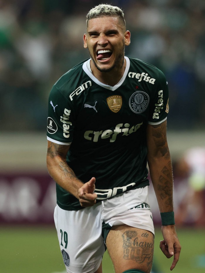 O jogador Rafael Navarro, da SE Palmeiras, comemora seu gol contra a equipe do C Independiente Petrolero, durante partida válida pela fase de grupos, da Copa Libertadores, na arena Allianz Parque. (Foto: Cesar Greco)