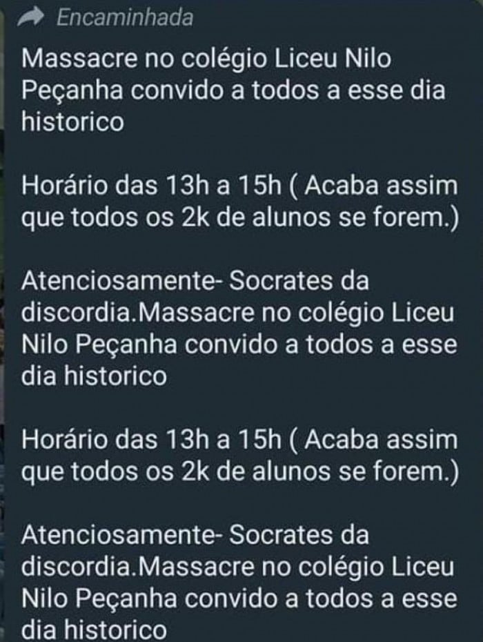 Ameaça de um suposto massacre no Colégio Liceu Nilo Peçanha em Niterói