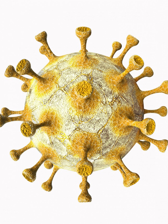 Imagem ilustrativa de um coronavírus em 3D