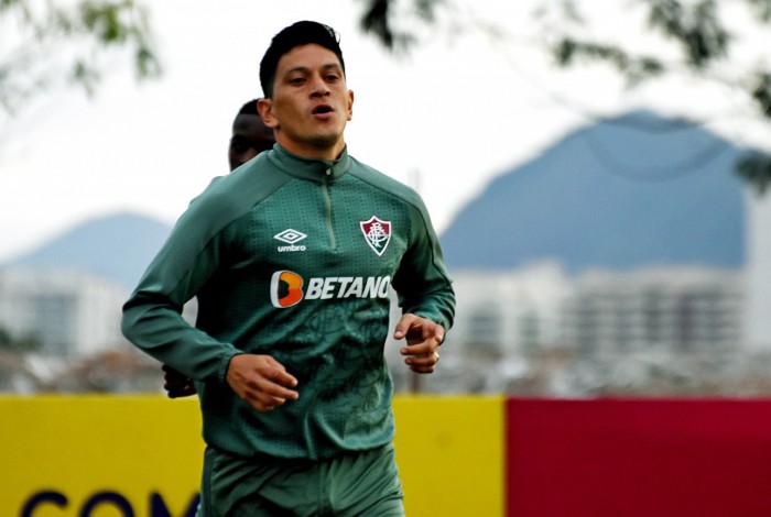 Germán Cano no treino do Fluminense