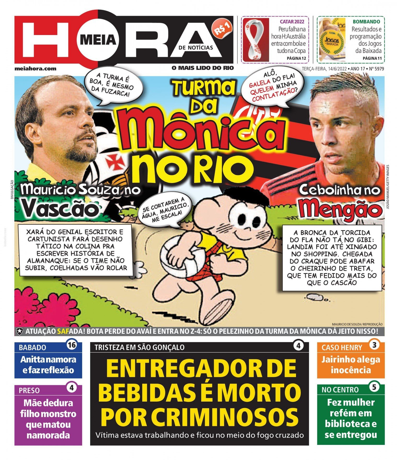 Capa do Jornal Meia Hora desta terça-feira, dia 14/06 - reprodução