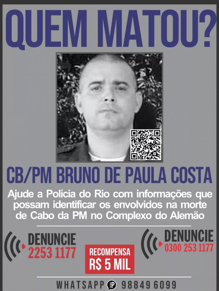 Polícia Civil pede informações dos responsáveis pela morte do cabo da PM Bruno de Paula, de 38 anos