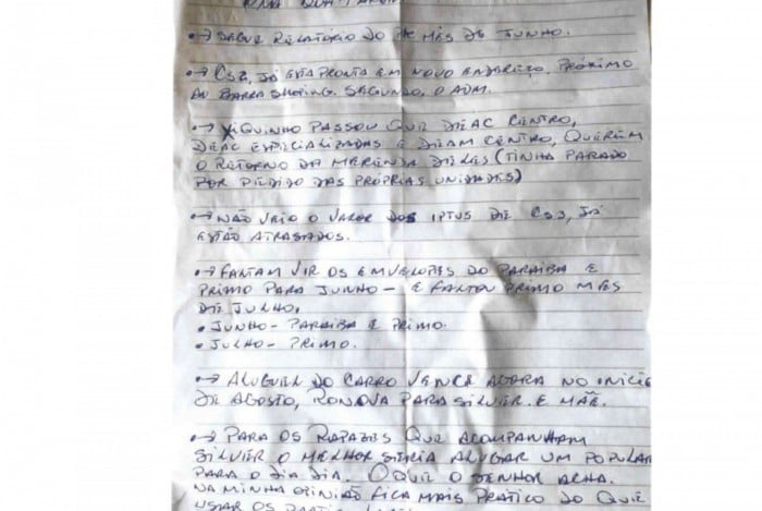 Documento com suposto pagamento de propina encontrado na casa de Rogério de Andrade