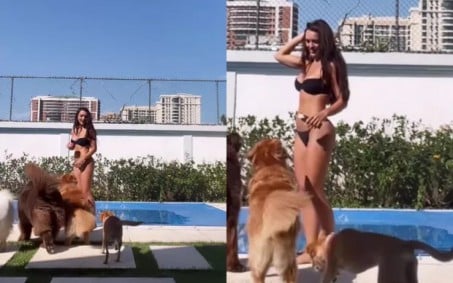 Rafa Kalimann brinca com cachorros e aproveita sol no Rio