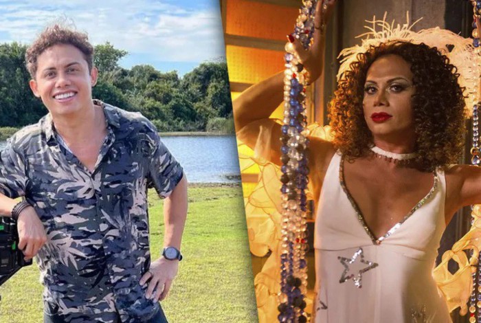 Silvero Pereira como Zaquieu, em 'Pantanal', e Elis Miranda, em 'A Força do Querer'