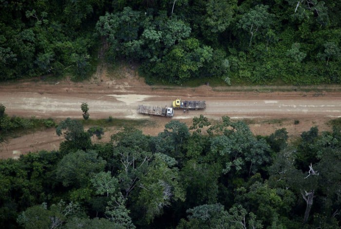 Registro do Greenpeace revela o movimento de caminhões com toras de madeira ilegal na região amazônica do Pará 