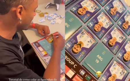 Paulo André cola figurinhas da Argentina de cabeça para baixo 