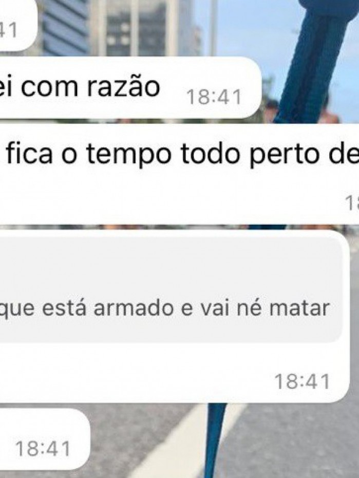 Mensagem em que Filipe de Jesus Oliveira ameaça a ex-companheira