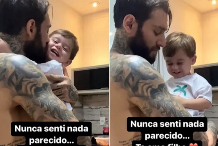 Lucas Lucco protagoniza momento fofo com filho e recebe elogios na web