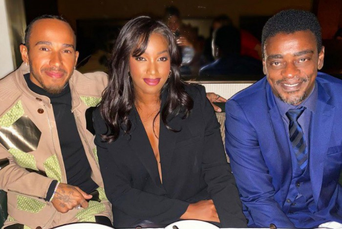 Iza janta com Seu Jorge e Lewis Hamilton