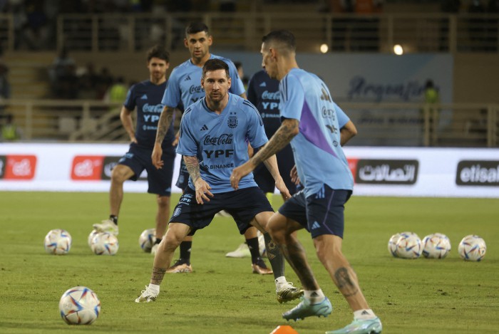 Lionel Messi em treino da seleção argentina