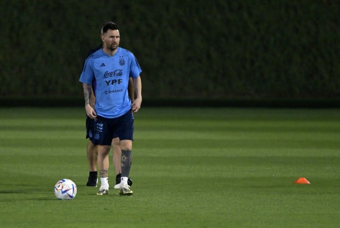 Lionel Messi em treino da Argentina