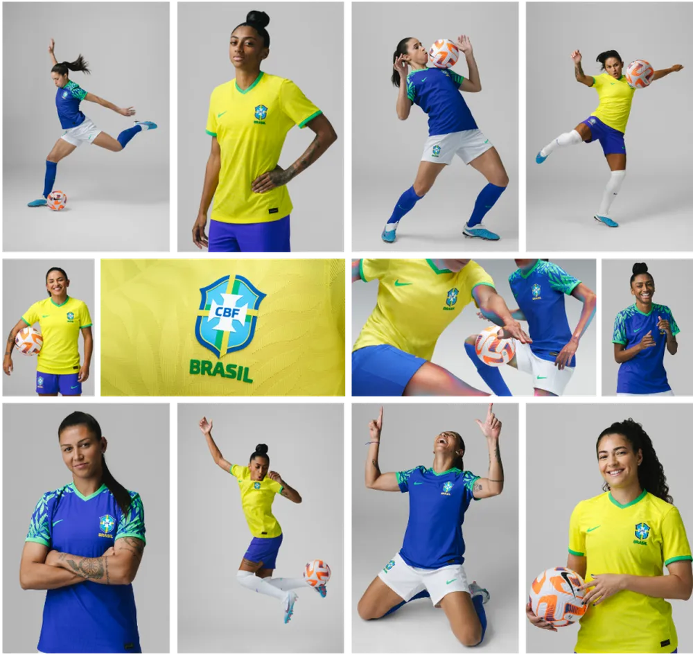 Detalhes dos dois uniformes da sele&ccedil;&atilde;o brasileira feminina para a Copa do Mundo