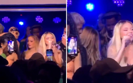 Bruna Griphao e Gabriel Santana se beijam na festa de Marvvila