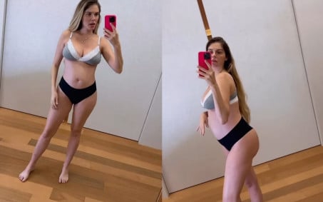 Grávida de gêmeos, Bárbara Evans exibe mudanças no corpo