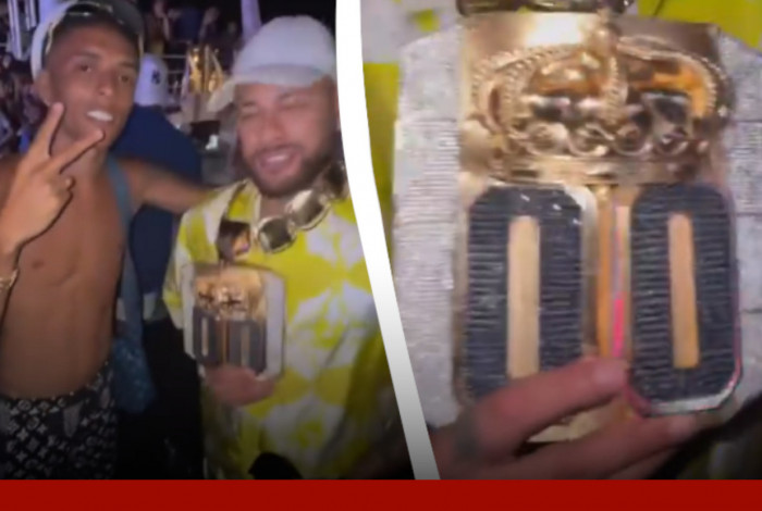 Bruno Aleksander, mais conhecido como Buzeira, presenteou Neymar com cord&atilde;o cravejado de ouro e prata avaliado em R$ 2 milh&otilde;es