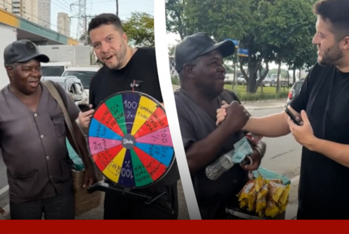 Internautas se emocionaram com v&iacute;deo no qual humorista Lucas Augusto ajuda um ambulante