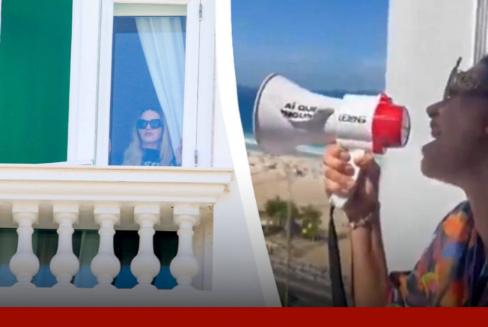 Socialite Narcisa Tamborindeguy usa megafone para tentar falar com Madonna