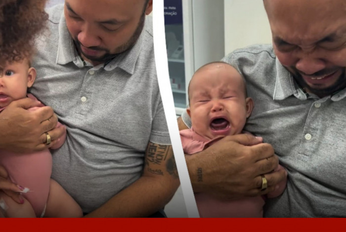 Maxsuel Rocha chora ao ver filha tomando vacina
