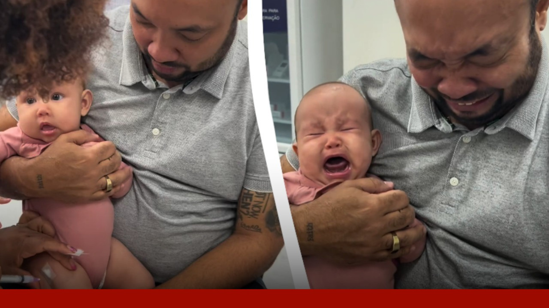 Maxsuel Rocha chora ao ver filha tomando vacina