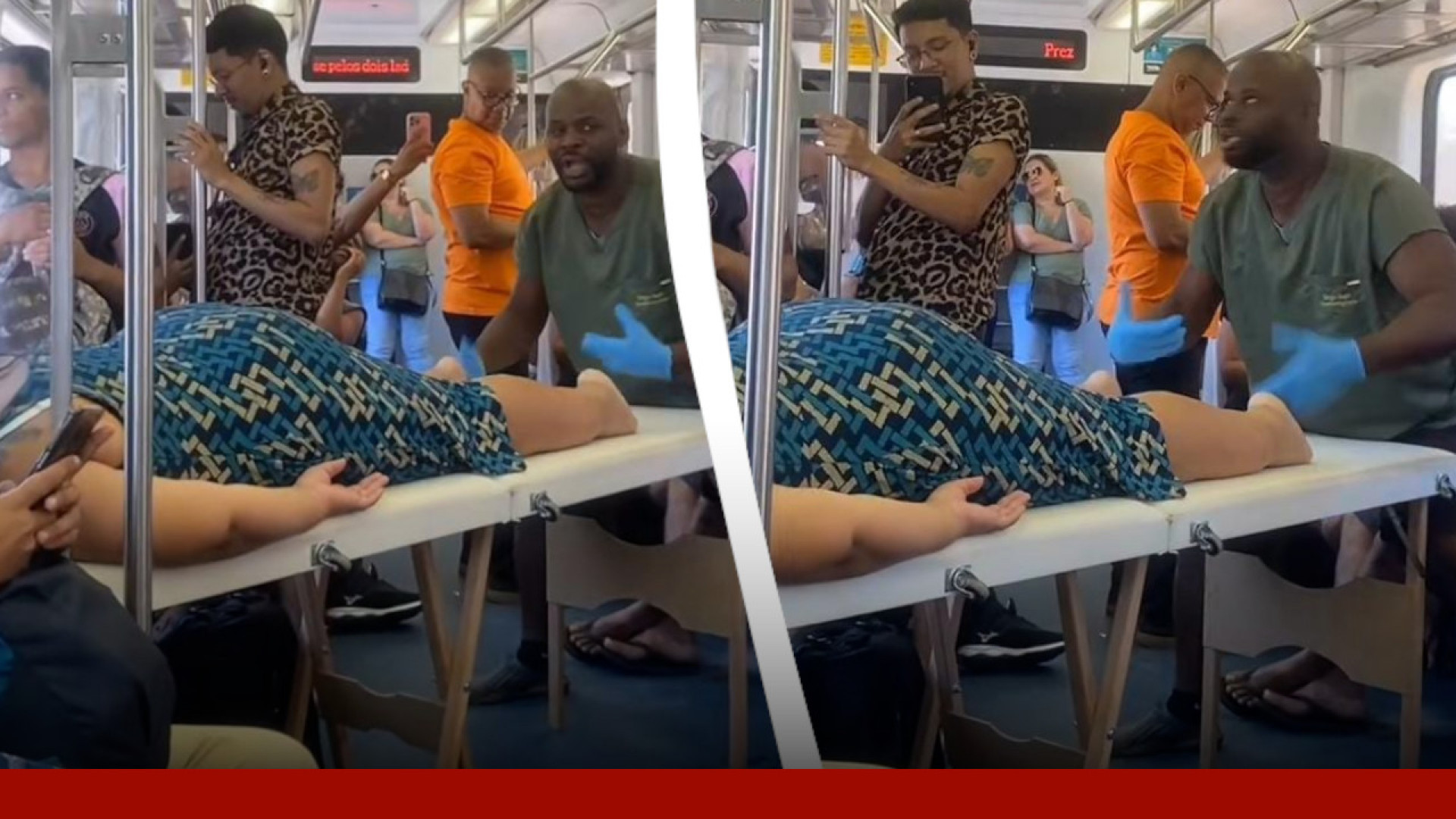 Massoterapeuta faz massagem em passageira de trem no Rio de Janeiro