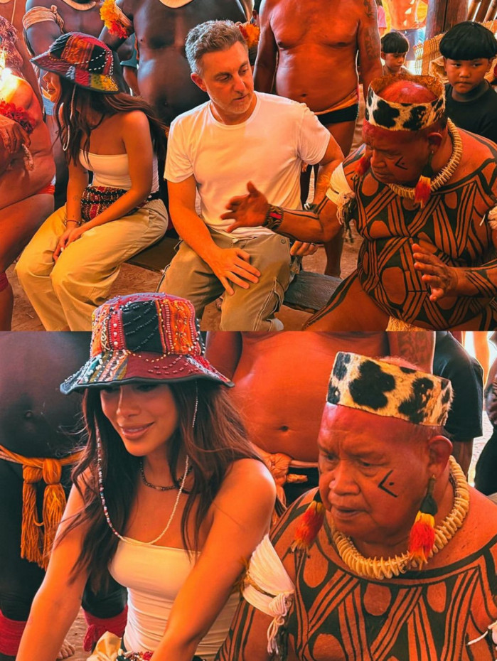 Anitta e Luciano Huck visitam aldeia indígena no Xingu