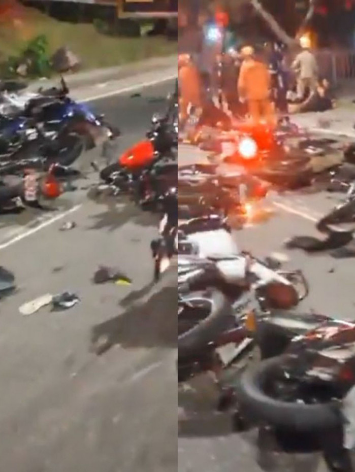 Dezenas de motos se envolveram num acidente em Nova Iguaçu