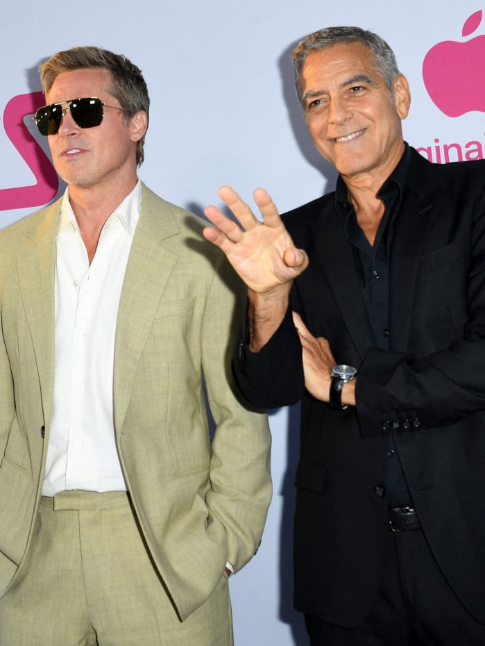 Brad Pitt e George Clooney no lançamento do filme 'Lobos', em setembro de 2024