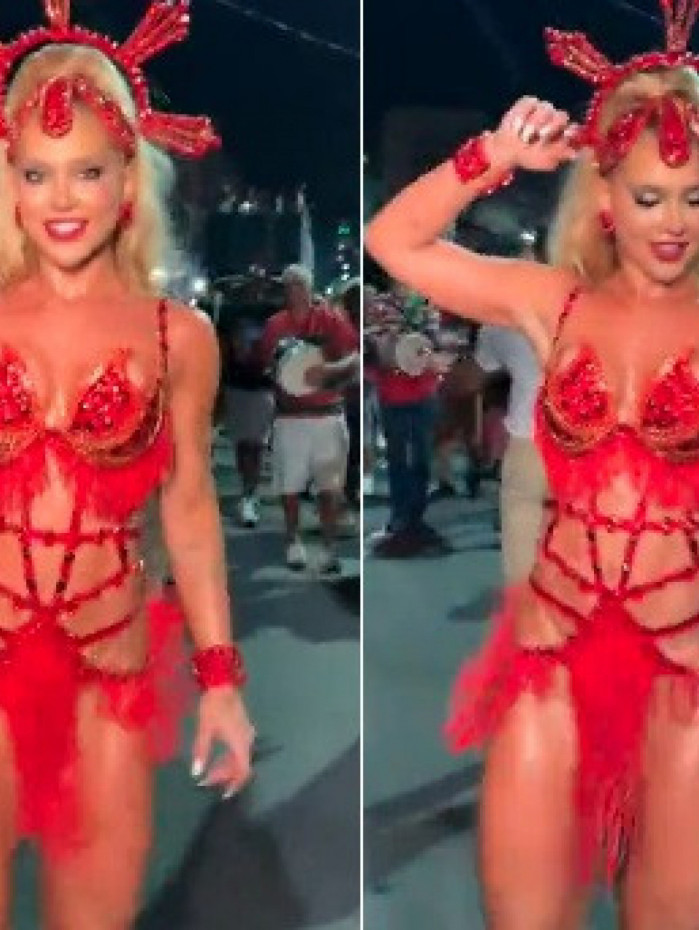 Virginia Fonseca participa do ensaio de rua da Grande Rio