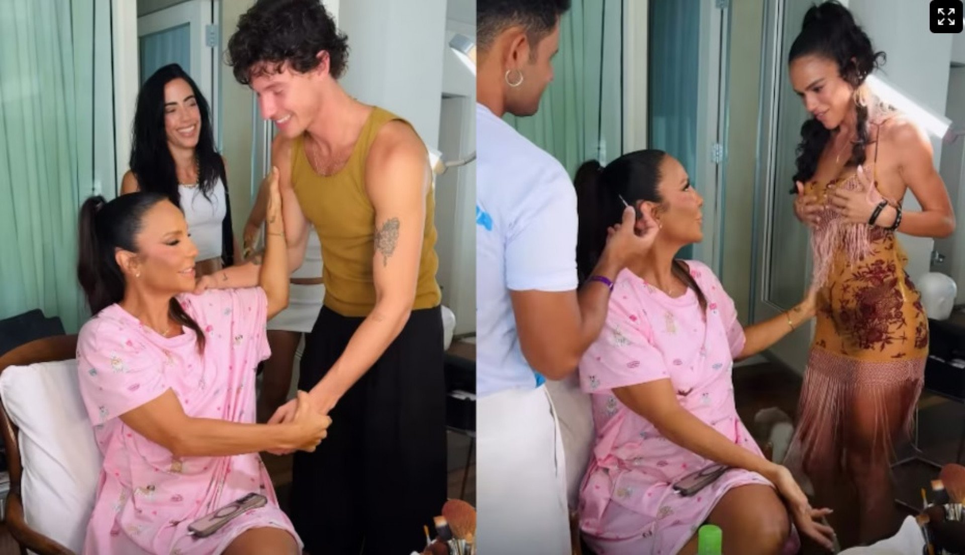 Ivete Sangalo encontra Shawn Mendes e Bruna Marquezine antes de desfile no carnaval de Salvador