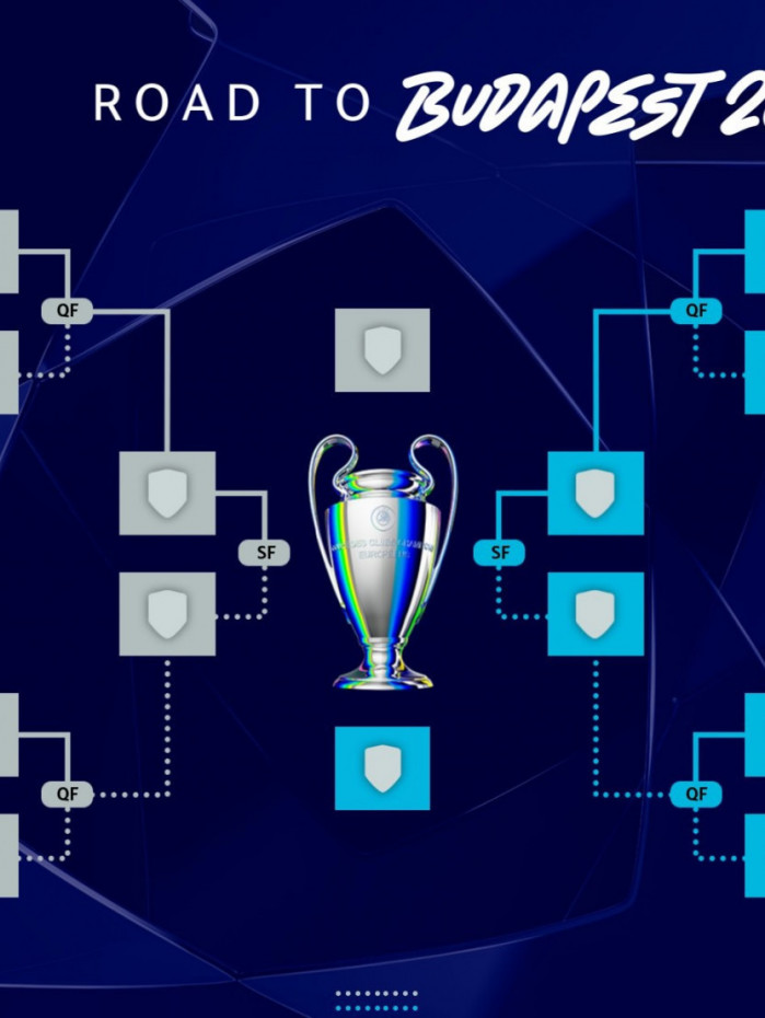 Jogos das oitavas e chaveamento do mata-mata. Linhas pontilhadas mostram quem decidirá em casa