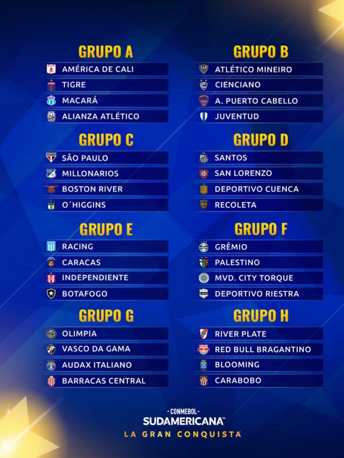 Grupos da Sul-Americana: Bota est&aacute; no E, e o Vasco, no G