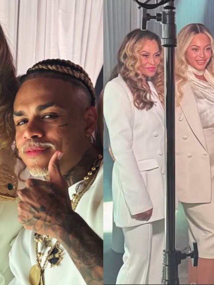 MC Cabelinho posa com a m&atilde;e de Beyonc&eacute; em evento da cantora