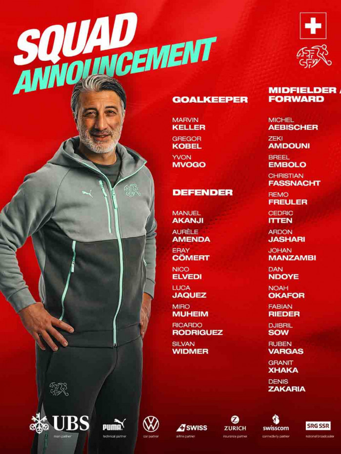 Su&iacute;&ccedil;a divulga lista de convocados para a Copa do Mundo de 2026