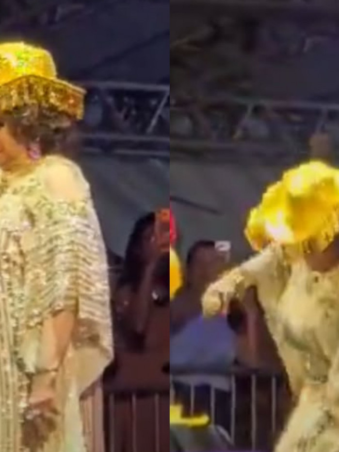 Alcione cai no palco durante show em S&atilde;o Lu&iacute;s